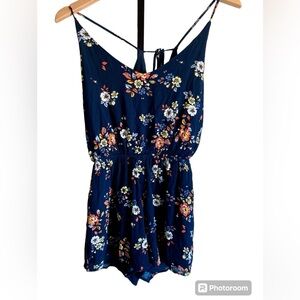 Navy Blue Floral Romper from One Clothing